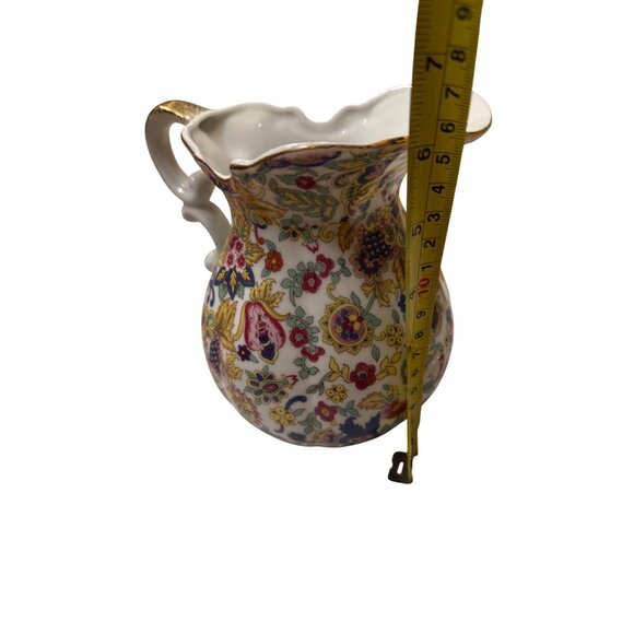 Lefton Vintage Porcelain Floral Pitcher & Basin With Gold Accents - Picture 9 of 11